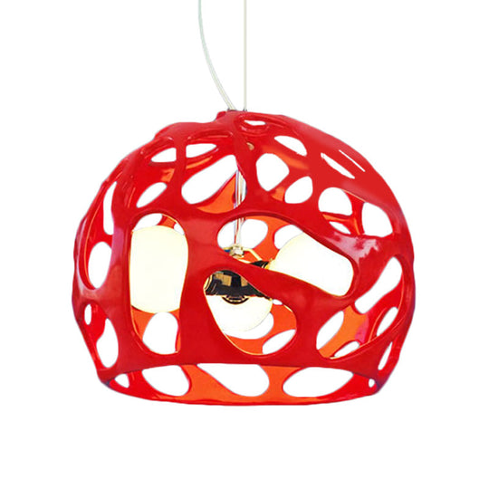 Modern Resin Cutout Dome Pendant Light - White/Red Chandelier For Kitchen Dining Area