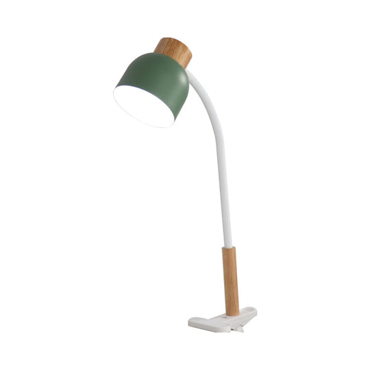 Nordic Style Studio Clamp Desk Lamp: Bowl Shade Iron Task Light In Green/White Wood With Flexible