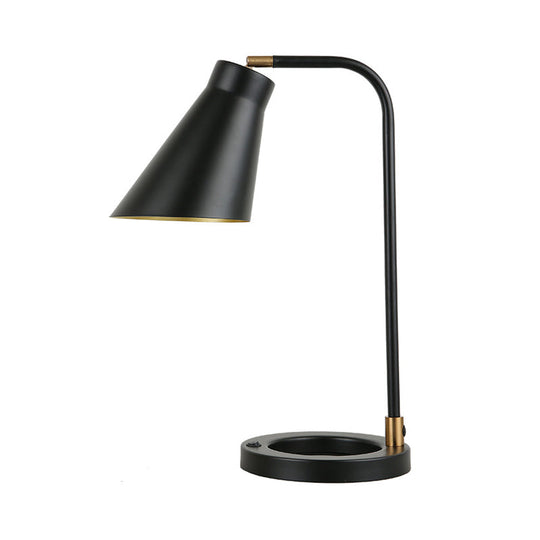 Minimalist Black Night Lamp: Angled Shade Table Light With Metal Stand And Ring Base