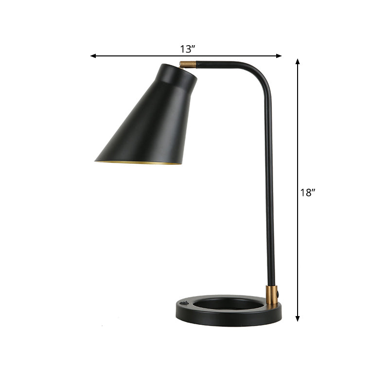 Noemi - Black Minimalist Metal Table Light with Angled Shade and Squared Stand