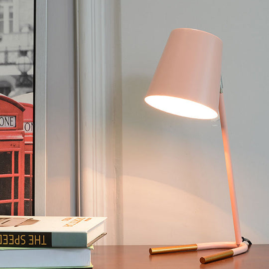 Swivelable Pink/Green Tapered Nightstand Light: Macaron Iron Table Lamp With Fork Base