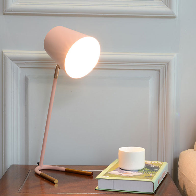 Swivelable Pink/Green Tapered Nightstand Light: Macaron Iron Table Lamp With Fork Base