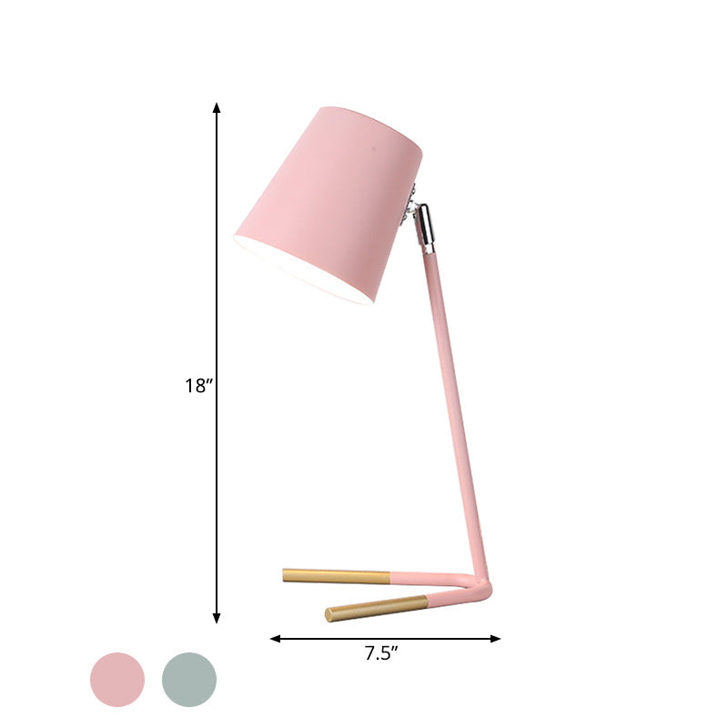 Swivelable Pink/Green Tapered Nightstand Light: Macaron Iron Table Lamp With Fork Base