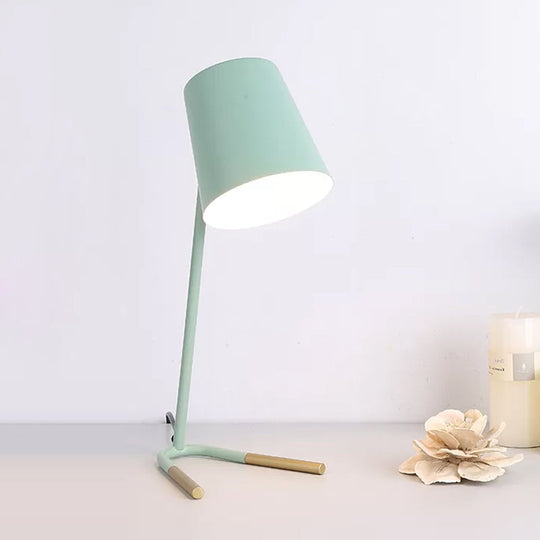 Swivelable Pink/Green Tapered Nightstand Light: Macaron Iron Table Lamp With Fork Base Green