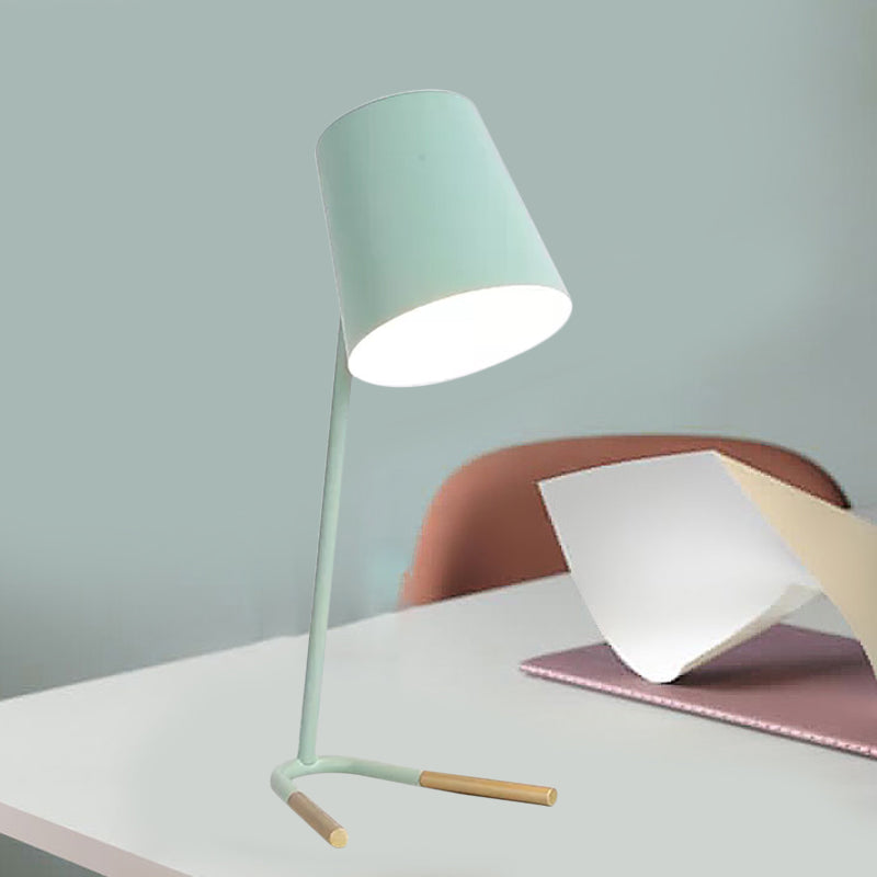 Swivelable Pink/Green Tapered Nightstand Light: Macaron Iron Table Lamp With Fork Base