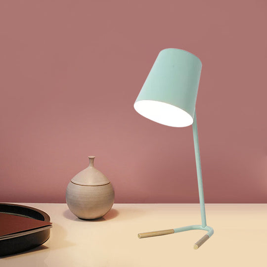 Swivelable Pink/Green Tapered Nightstand Light: Macaron Iron Table Lamp With Fork Base