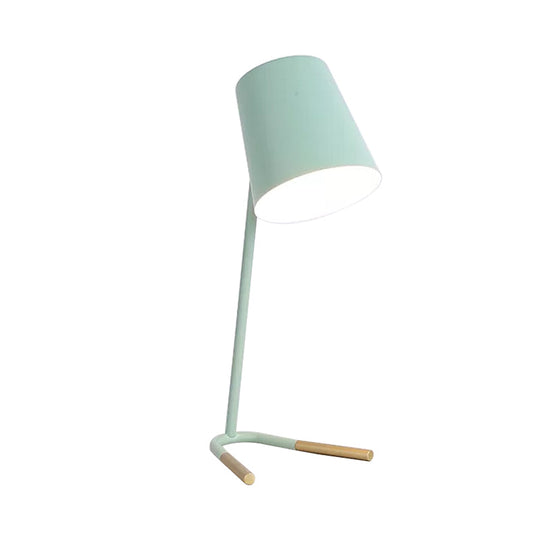 Swivelable Pink/Green Tapered Nightstand Light: Macaron Iron Table Lamp With Fork Base