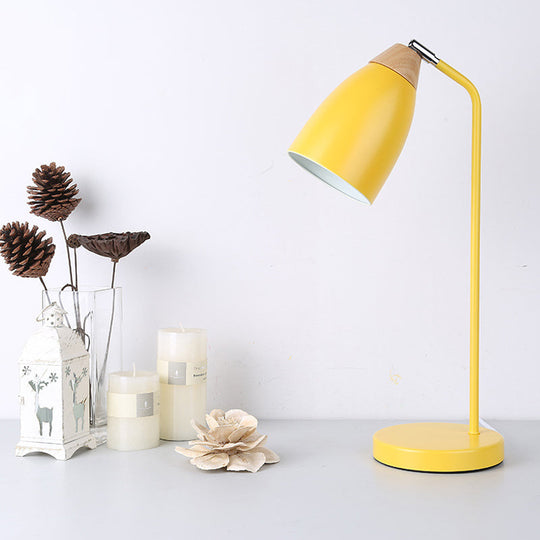 Macaron Pivoting Domed Table Lamp - Sleek Metal Single Night Light For Bedroom In Yellow/Black/White