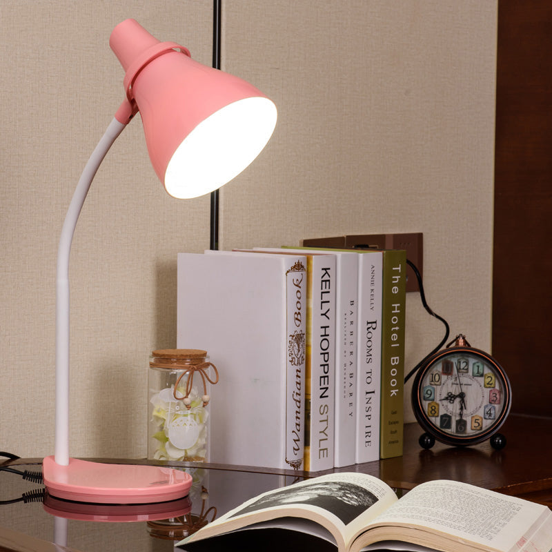 Bendable Reading Lamp: Horn Shade Macaron Iron Pink/Green 1-Head Desk Light With On/Off Switch Pink