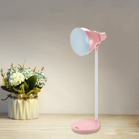 Bendable Reading Lamp: Horn Shade Macaron Iron Pink/Green 1-Head Desk Light With On/Off Switch