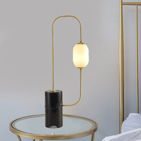 Circuit Circuit Nightstand Lamp Designer Matte Glass Single Black and Gold Table Lighting with Cylinder Marble Base