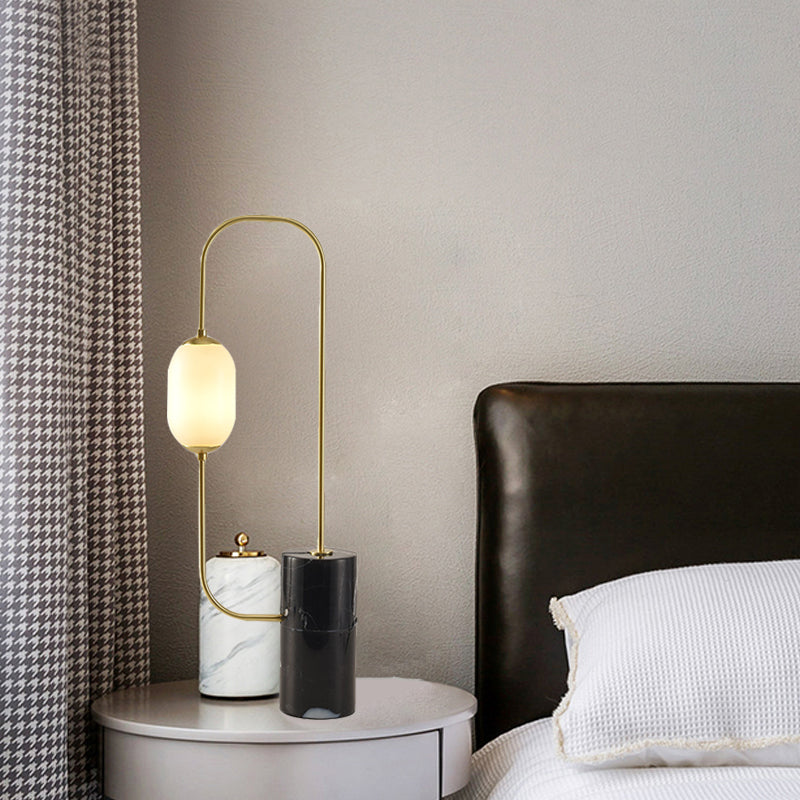 Circuit Circuit Nightstand Lamp Designer Matte Glass Single Black and Gold Table Lighting with Cylinder Marble Base