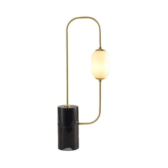 Designer Matte Glass Circuit Nightstand Lamp - Black And Gold Table Lighting With Cylinder Marble