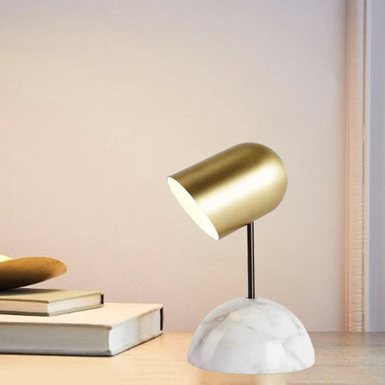 Gold Marble Dome Nightstand Light With Angled Elongated Lampshade