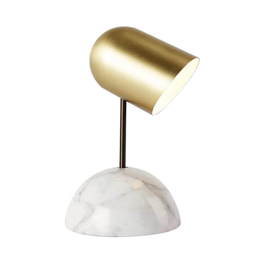 Gold Marble Dome Nightstand Light With Angled Elongated Lampshade