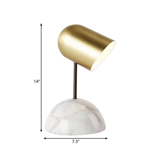 Gold Marble Dome Nightstand Light With Angled Elongated Lampshade