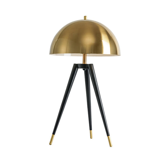 Modern Tri-Leg Nightstand Light Metallic Table Lamp With Gold Dome Shade