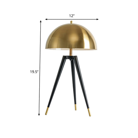 Modern Tri-Leg Nightstand Light Metallic Table Lamp With Gold Dome Shade