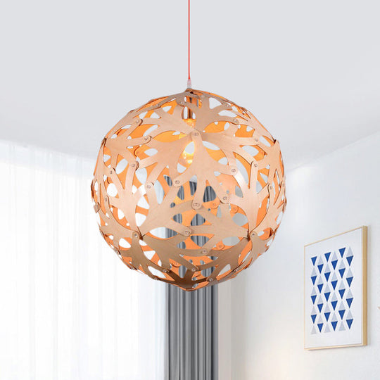 Bamboo Braided Globe Pendant Light - Modern 1-Head Lounge Ceiling Lamp In Wood