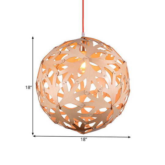 Bamboo Braided Globe Pendant Light - Modern 1-Head Lounge Ceiling Lamp In Wood