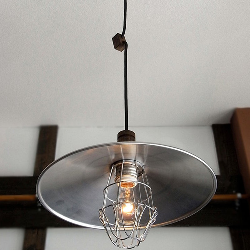 If you're looking to improve the product title for better SEO, consider the following: 

"Modern Aluminum Pendant Light: Silver Flying Saucer Design, 1-Light Farmhouse Ceiling Lamp with Wire Cage and Wood Cork