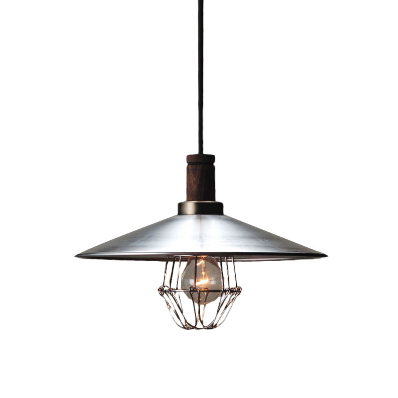 If you're looking to improve the product title for better SEO, consider the following: 

"Modern Aluminum Pendant Light: Silver Flying Saucer Design, 1-Light Farmhouse Ceiling Lamp with Wire Cage and Wood Cork