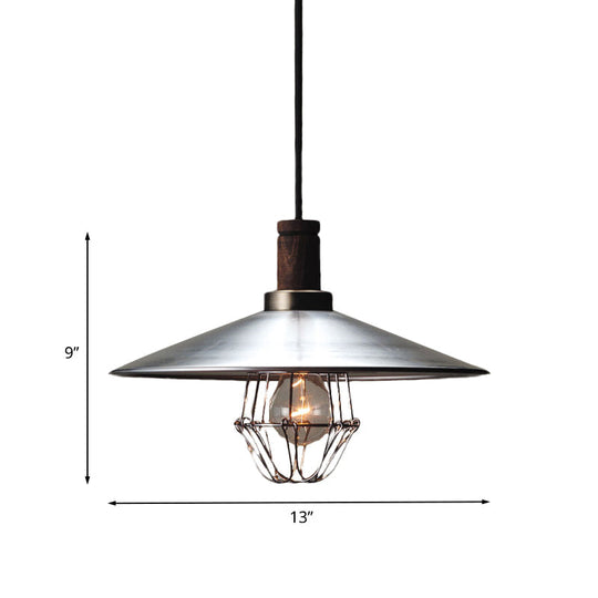 If you're looking to improve the product title for better SEO, consider the following: 

"Modern Aluminum Pendant Light: Silver Flying Saucer Design, 1-Light Farmhouse Ceiling Lamp with Wire Cage and Wood Cork