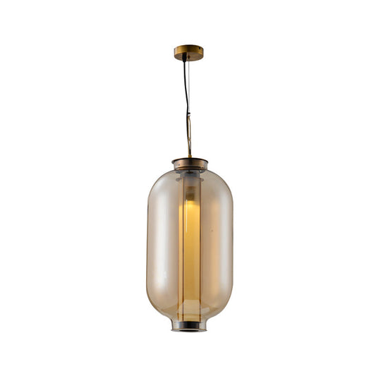 Retro Gold Pendulum Light with Amber Glass Sphere/Ellipse/Oblong Design and Tube Frame Insert (12.5"/19" H)