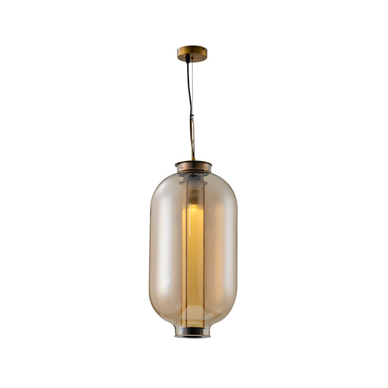 Gold Pendulum Retro Amber Glass Suspension Lamp - 12.5/19 Height