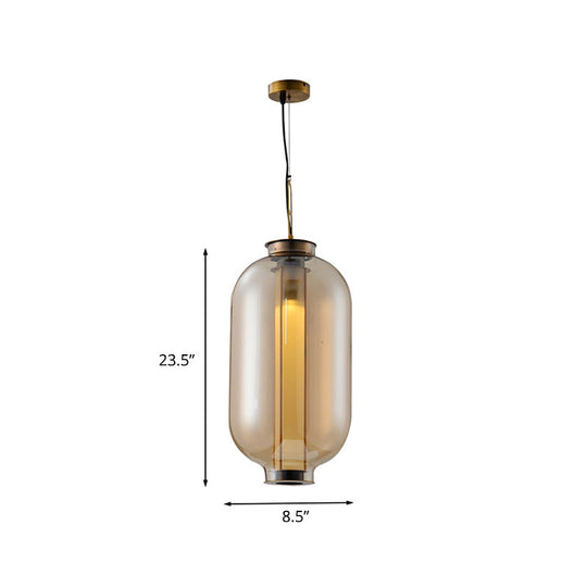 Retro Gold Pendulum Light with Amber Glass Sphere/Ellipse/Oblong Design and Tube Frame Insert (12.5"/19" H)