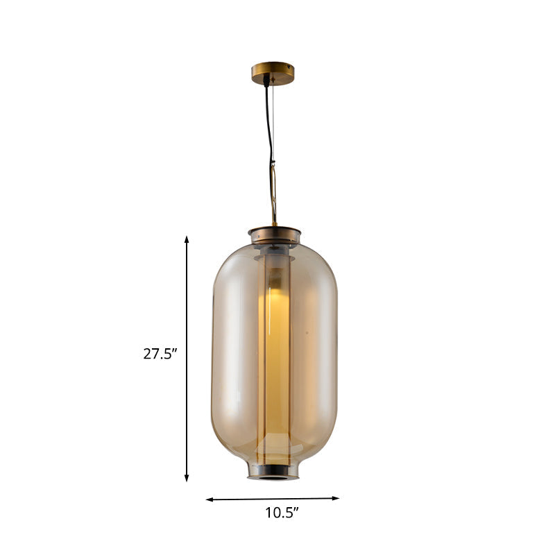 Retro Gold Pendulum Light with Amber Glass Sphere/Ellipse/Oblong Design and Tube Frame Insert (12.5"/19" H)