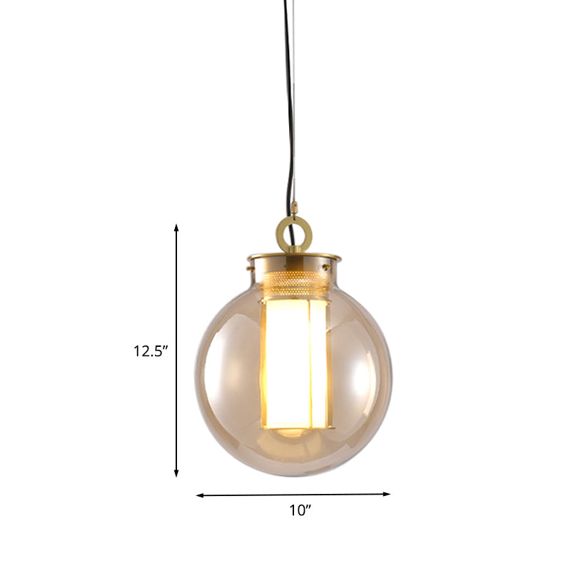 Retro Gold Pendulum Light with Amber Glass Sphere/Ellipse/Oblong Design and Tube Frame Insert (12.5"/19" H)