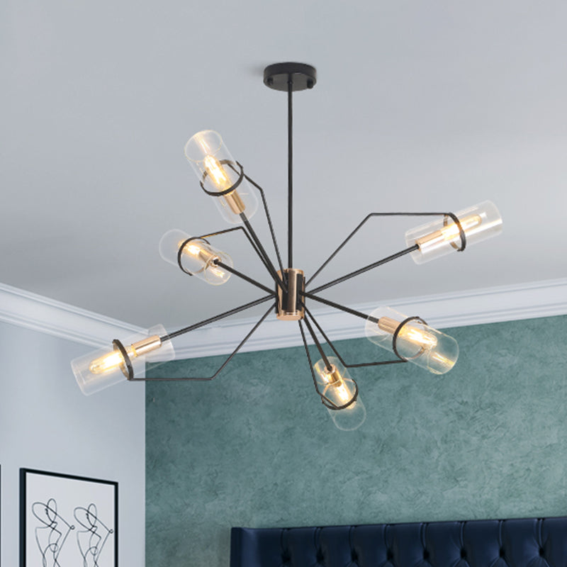 Sputnik Glass Chandelier - Industrial Hanging Light in Black, Clear/Smoke Glass, 3/6 Heads - Perfect for Bedrooms