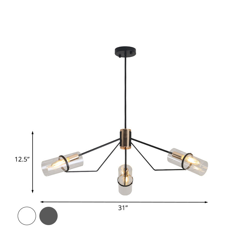 Industrial Sputnik Chandelier - Clear/Smoke Glass 3/6 Heads Bedroom Hanging Light In Black