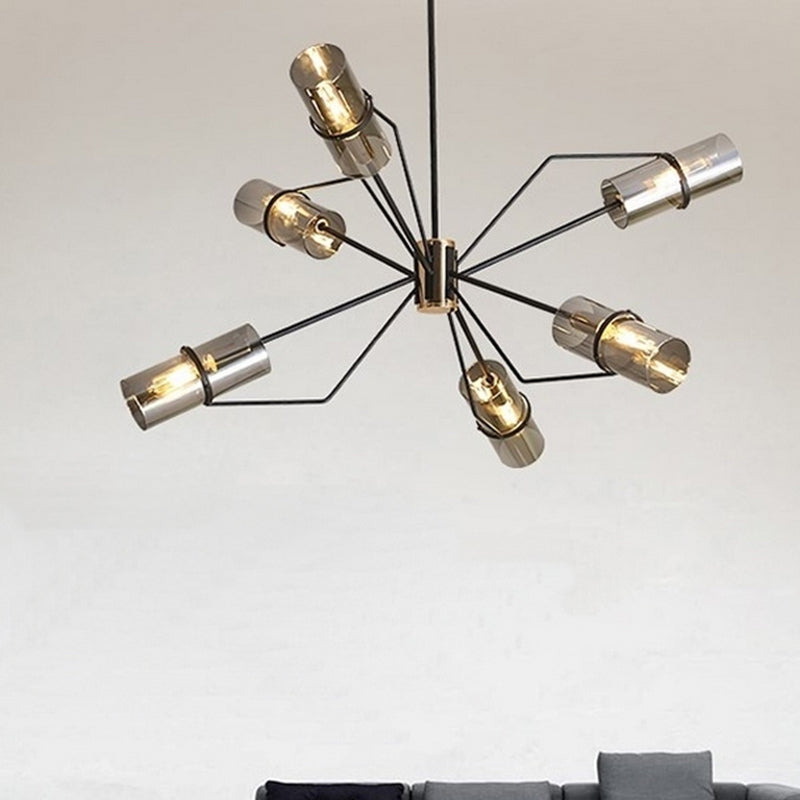 Sputnik Glass Chandelier - Industrial Hanging Light in Black, Clear/Smoke Glass, 3/6 Heads - Perfect for Bedrooms