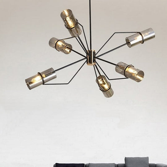 Industrial Sputnik Chandelier - Clear/Smoke Glass 3/6 Heads Bedroom Hanging Light In Black