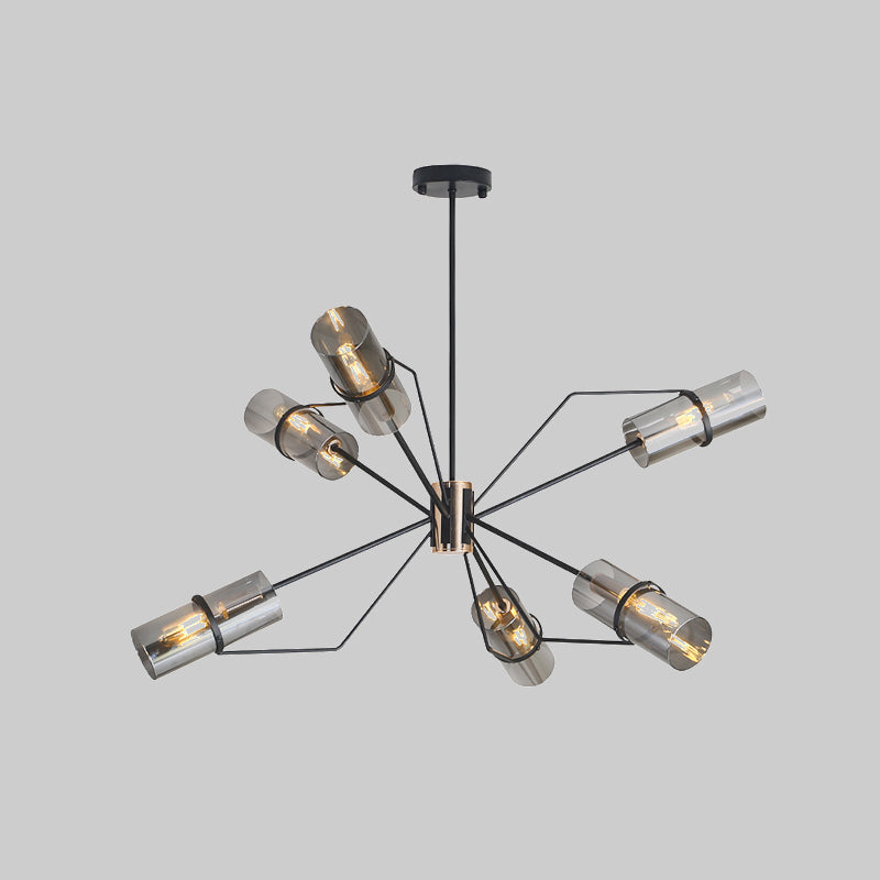 Industrial Sputnik Chandelier - Clear/Smoke Glass 3/6 Heads Bedroom Hanging Light In Black