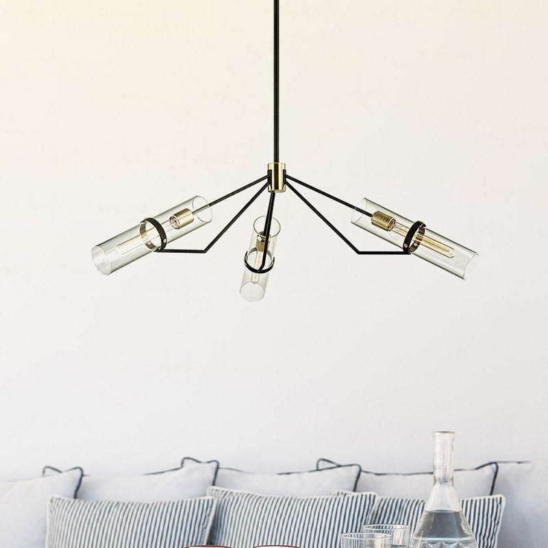 Sputnik Glass Chandelier - Industrial Hanging Light in Black, Clear/Smoke Glass, 3/6 Heads - Perfect for Bedrooms