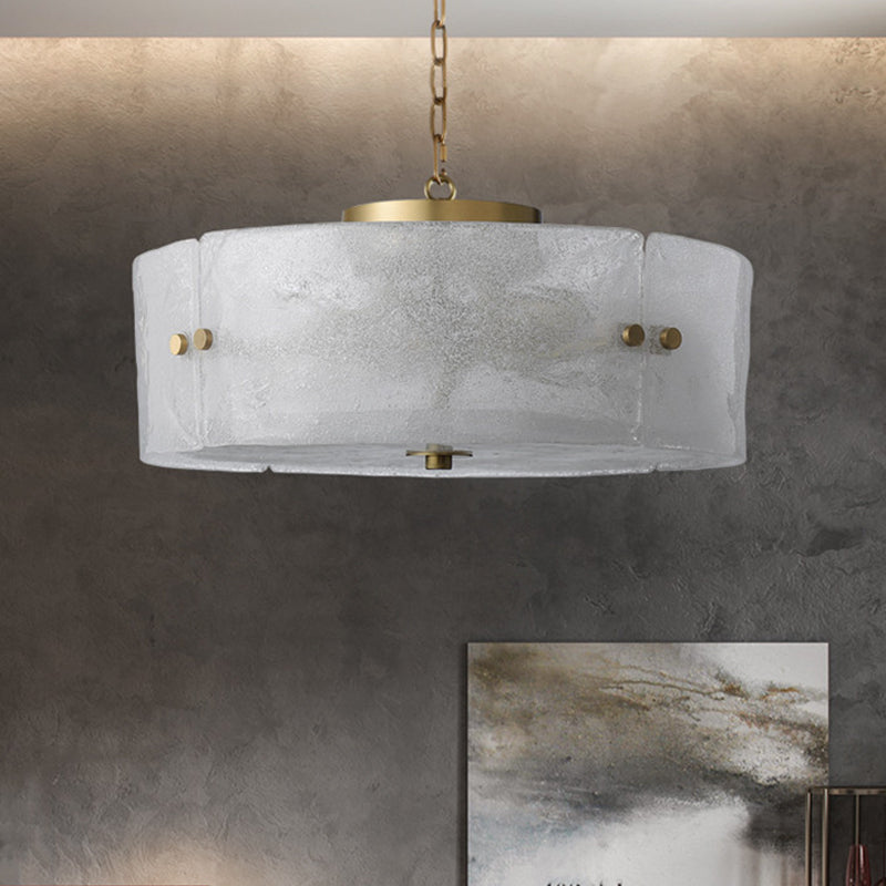 Traditional Frosted White Glass Chandelier - Circular Design With 4 Brass Pendant Lights