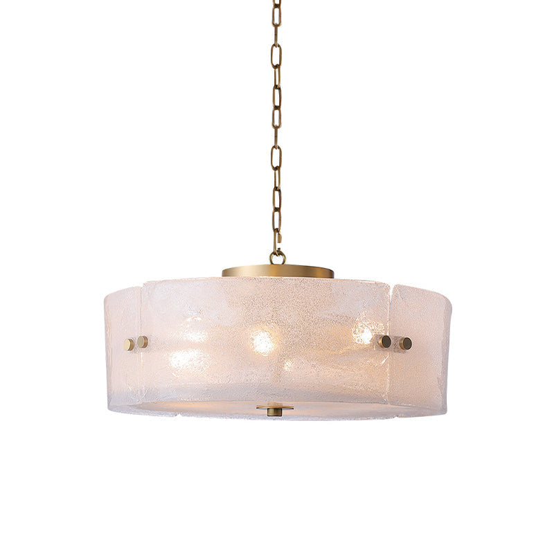 Traditional Frosted White Glass Chandelier - Circular Design With 4 Brass Pendant Lights