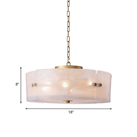 Traditional Frosted White Glass Chandelier - Circular Design With 4 Brass Pendant Lights