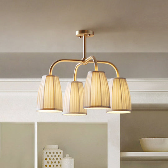 Gold 6-Light Flush Chandelier with Countryside Gathering Fabric and Bell Shaped Design