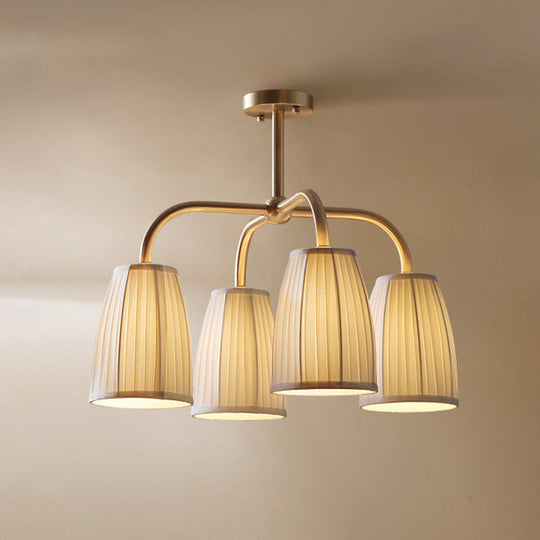 Gold 6-Light Flush Chandelier with Countryside Gathering Fabric and Bell Shaped Design