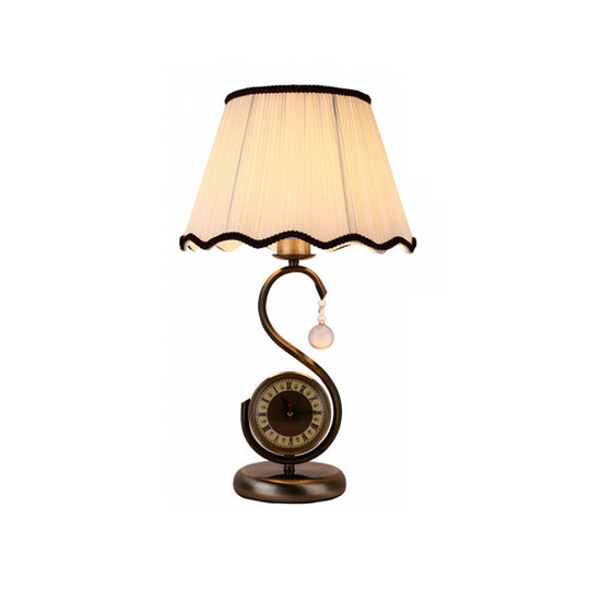 Rustic Scalloped Living Room Table Lamp With Black Nightstand Lighting S Arm Clock And Fabric Shade