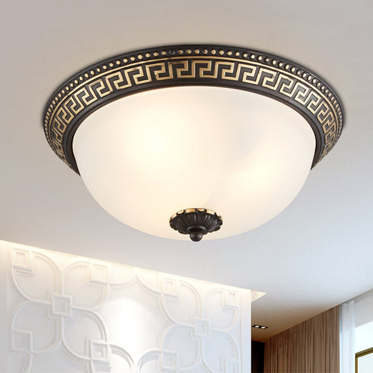 Opaline Glass Ceiling Lighting Retro Flush Mount Fixture With Swastika Pattern - Black-Gold 2/3-Bulb