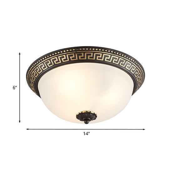 Opaline Glass Ceiling Lighting Retro Flush Mount Fixture with Swastika Pattern - Black-Gold, 2/3-Bulb for Bedroom