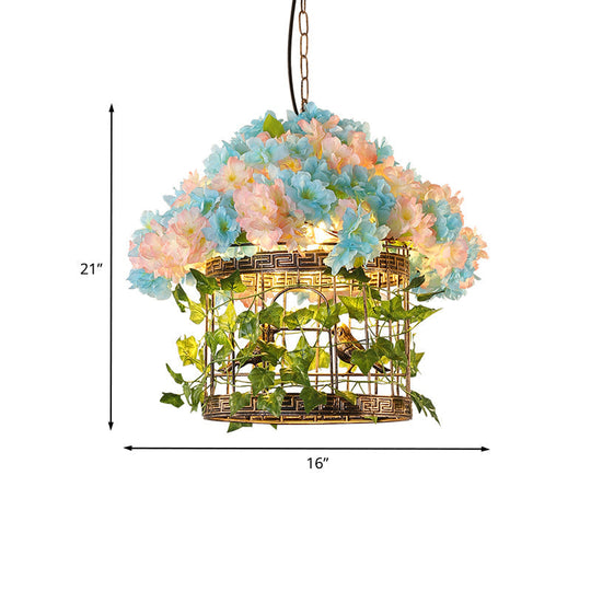 Industrial Iron Birdcage Flower Suspended Lighting Fixture - Bronze Hanging Light For Restaurants