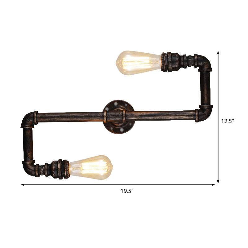 Rustic Metal Wall Sconce Lighting With Tubing And Antique Bronze Finish - 2/3 Heads For Living Room