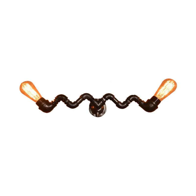 Industrial Style Bronze Wall Sconce With Wavy Design - Metallic Pipe Finish 2/5 Bulbs Perfect For