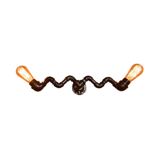 Industrial Style Bronze Wall Sconce With Wavy Design - Metallic Pipe Finish 2/5 Bulbs Perfect For